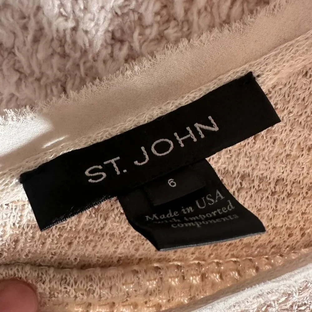 St John Womens Midi Dress Tweed Wool Blend Cream Sz 6 Made in USA Luxury Formal - Picture 8 of 12